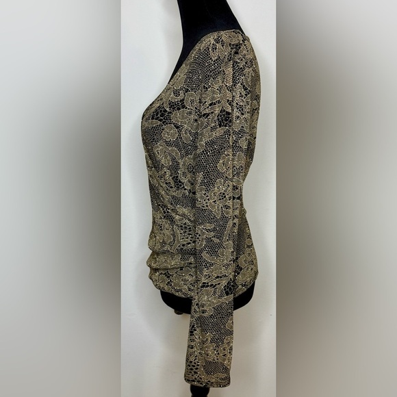 Vintage MSK gold and black faux wrap shimmer V neck dressy occasion shirt medium - Picture 10 of 10